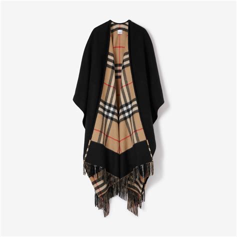 burberry black reversible cape|burberry check cashmere cape.